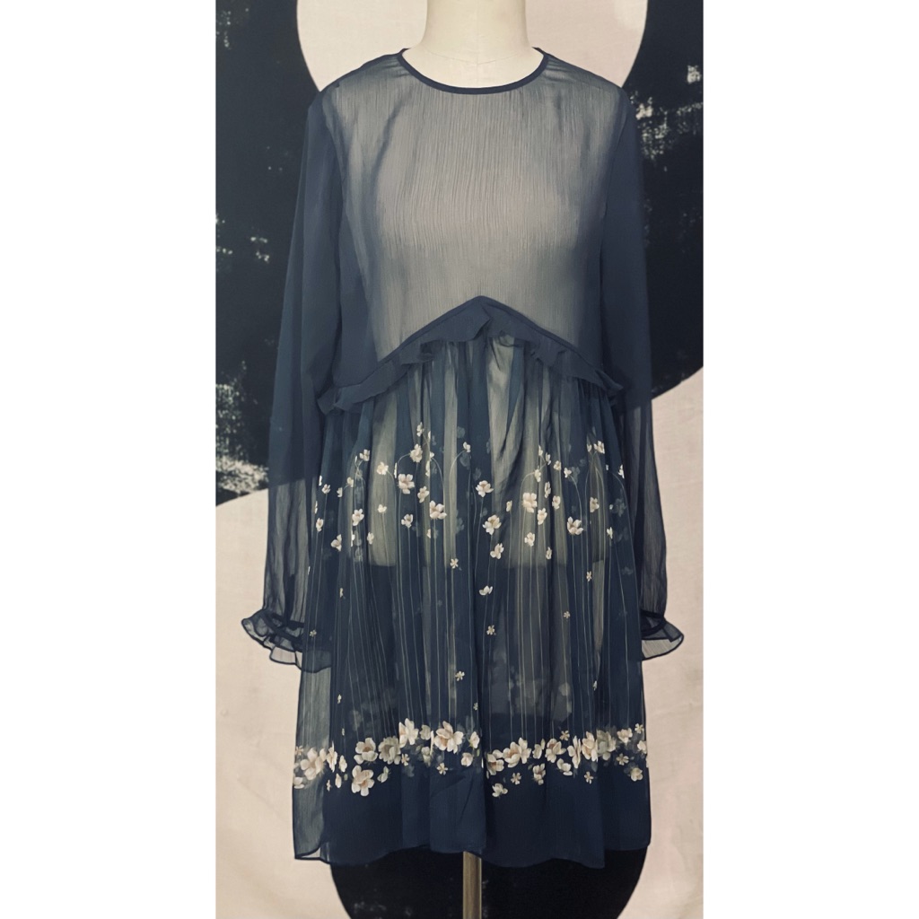 Ted Baker Size5 Navy Blue Floral See-Through Dress